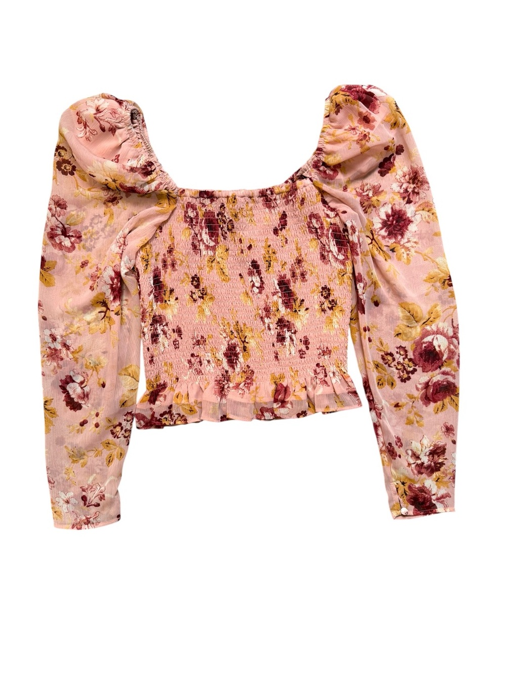 Express NWT Pink Floral Smocked Puff Sleeve Crop Top XS - Picture 3 of 10